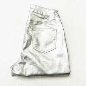 Superdown Metallic Silver Button Fly Straight Leg Denim Jean Pants Size 27